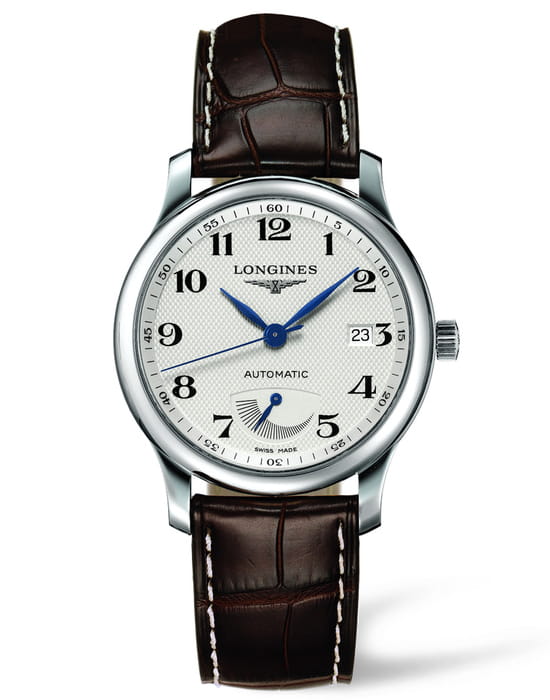 Longines Longines Master Collection L2.708.4.78.3  L27084783 механические мужские часы серебристый циферблат, браслет кожаный — вид спереди